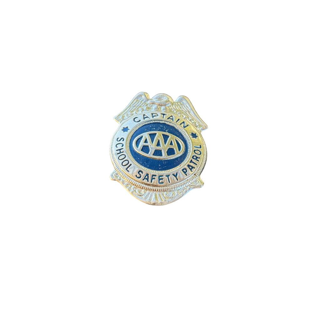 Vintage AAA Captain School Safety Patrol Badge Silver with Blue Pinback 2-1/2 "